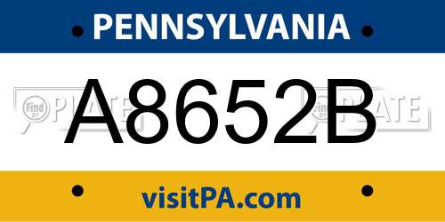 A8652B Pennsylvania License Plate