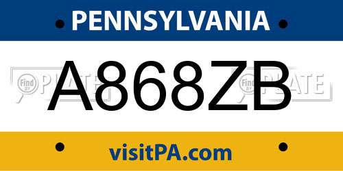 A868ZB Pennsylvania License Plate