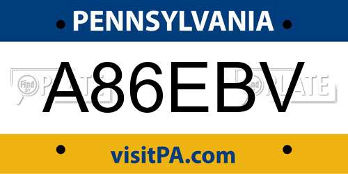 A86EBV Pennsylvania License Plate