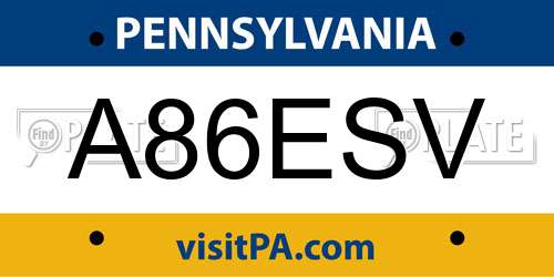A86ESV Pennsylvania License Plate