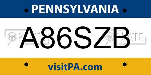 A86SZB Pennsylvania License Plate