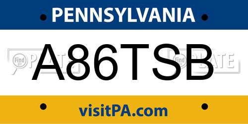 A86TSB Pennsylvania License Plate