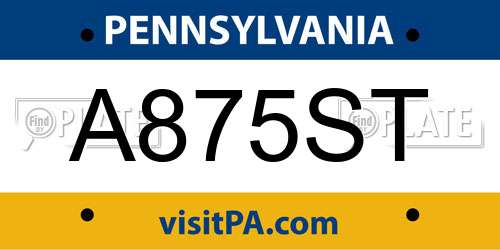 A875ST Pennsylvania License Plate