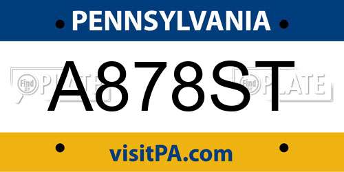 A878ST Pennsylvania License Plate