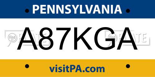 A87KGA Pennsylvania License Plate