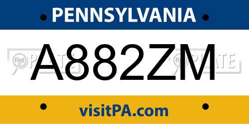 A882ZM Pennsylvania License Plate