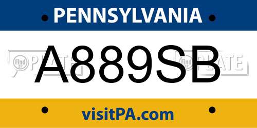 A889SB Pennsylvania License Plate