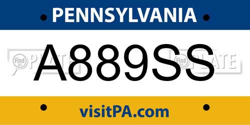 A889SS Pennsylvania License Plate