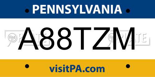 A88TZM Pennsylvania License Plate