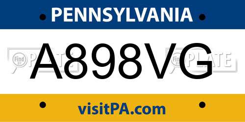 A898VG Pennsylvania License Plate