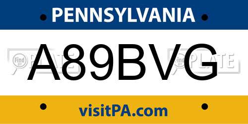 A89BVG Pennsylvania License Plate