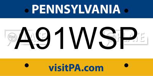 A91WSP Pennsylvania License Plate