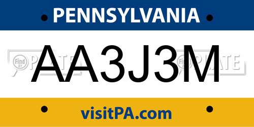 AA3J3M Pennsylvania License Plate