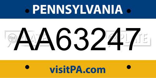 AA63247 Pennsylvania License Plate