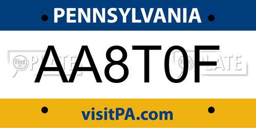 AA8T0F Pennsylvania License Plate