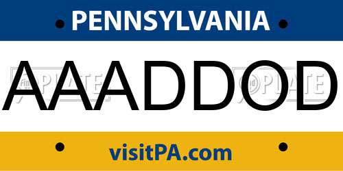 AAADDOD Pennsylvania License Plate