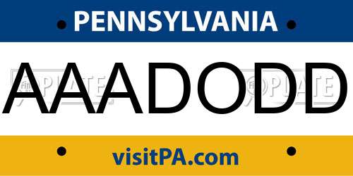 AAADODD Pennsylvania License Plate