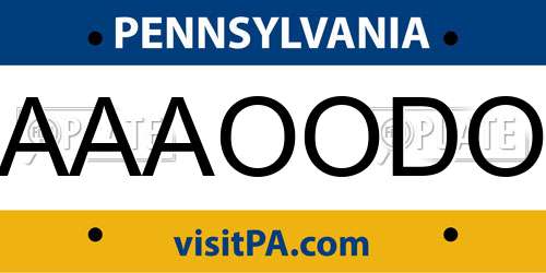 AAAOODO Pennsylvania License Plate
