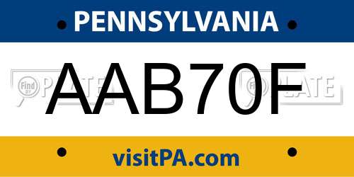 AAB70F Pennsylvania License Plate