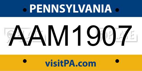 AAM1907 Pennsylvania License Plate
