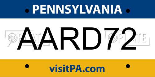 AARD72 Pennsylvania License Plate