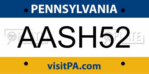 AASH52 Pennsylvania License Plate
