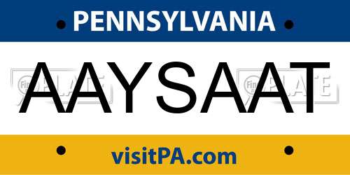 AAYSAAT Pennsylvania License Plate