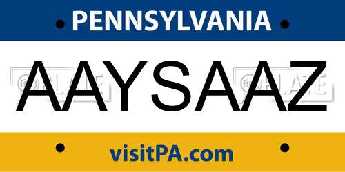 AAYSAAZ Pennsylvania License Plate