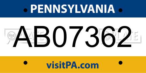 AB07362 Pennsylvania License Plate
