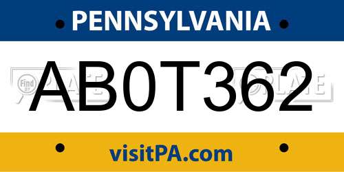 AB0T362 Pennsylvania License Plate