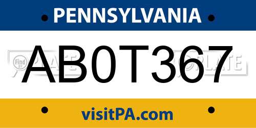 AB0T367 Pennsylvania License Plate