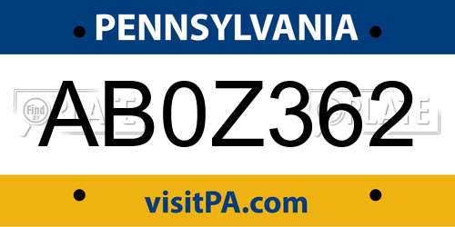 AB0Z362 Pennsylvania License Plate