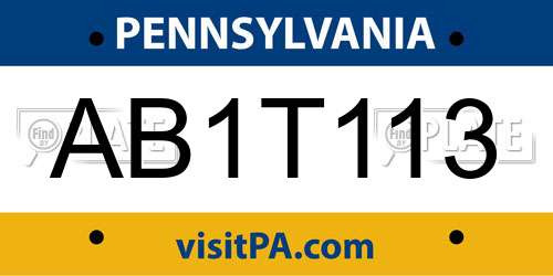 AB1T113 Pennsylvania License Plate