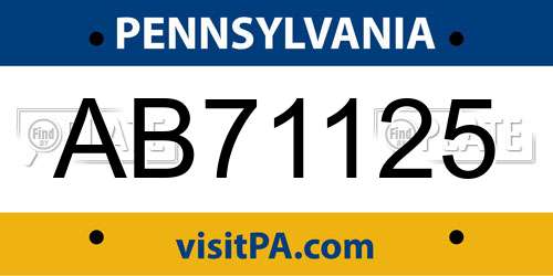 AB71125 Pennsylvania License Plate