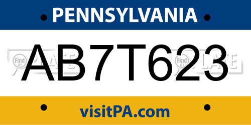 AB7T623 Pennsylvania License Plate