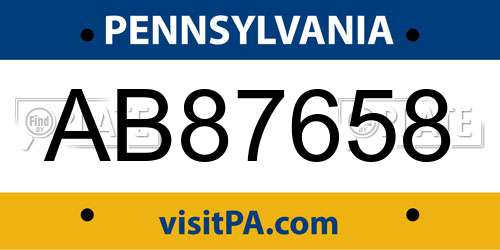 AB87658 Pennsylvania License Plate