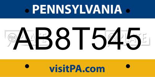 AB8T545 Pennsylvania License Plate