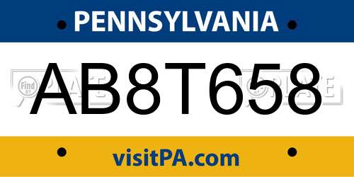 AB8T658 Pennsylvania License Plate
