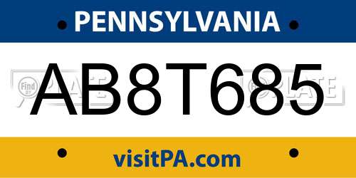 AB8T685 Pennsylvania License Plate