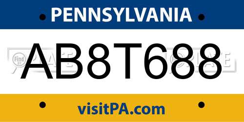 AB8T688 Pennsylvania License Plate