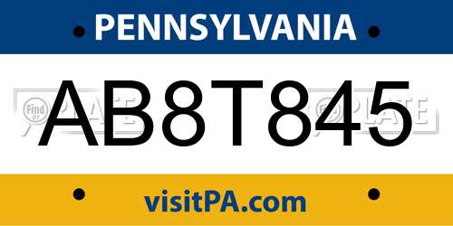 AB8T845 Pennsylvania License Plate