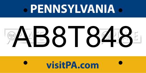 AB8T848 Pennsylvania License Plate