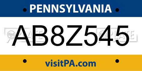 AB8Z545 Pennsylvania License Plate