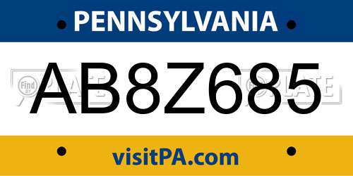 AB8Z685 Pennsylvania License Plate