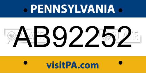 AB92252 Pennsylvania License Plate