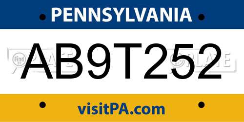 AB9T252 Pennsylvania License Plate