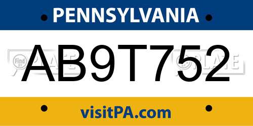 AB9T752 Pennsylvania License Plate