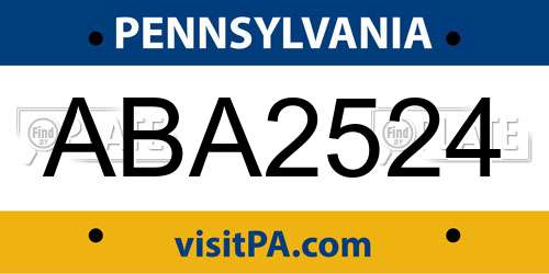 ABA2524 Pennsylvania License Plate