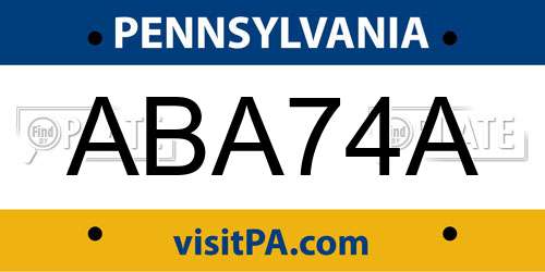 ABA74A Pennsylvania License Plate