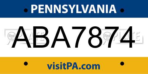 ABA7874 Pennsylvania License Plate